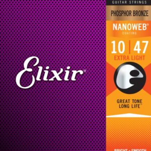 Elixir 16002 Nanoweb Coated Acoustic Guitar Strings, 10-47, 1 Set