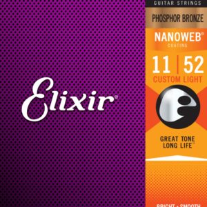 Elixir 16027 Nanoweb Coated Acoustic Guitar Strings, 11-52, 1 Set