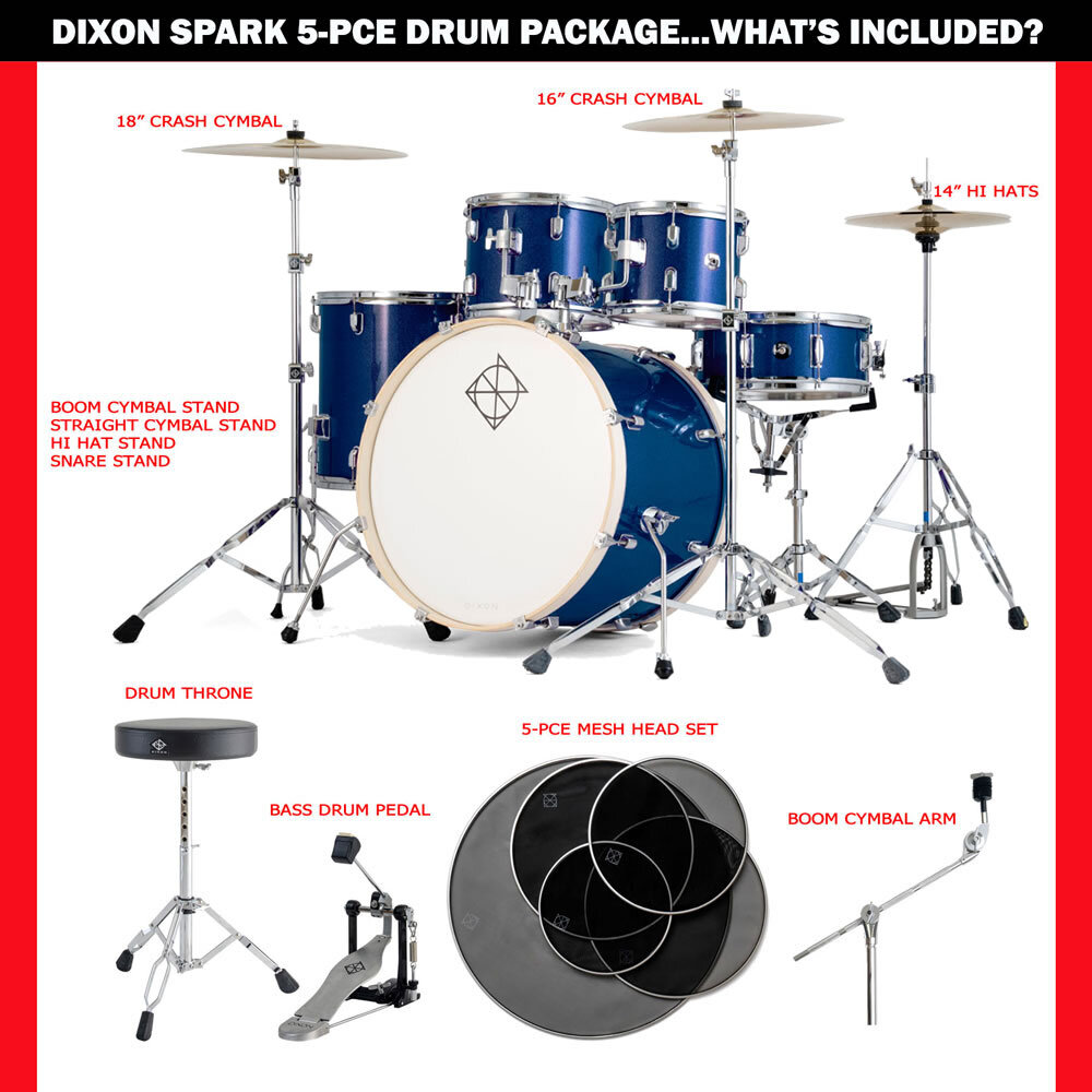Dixon Spark Standard Series 5-Pce Drum Kit with Cymbals in Deep Blue - Image 3